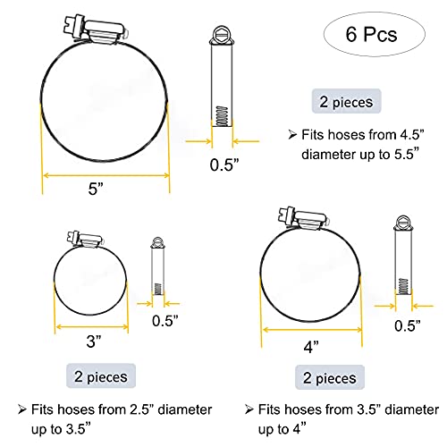 6 Pieces (3" 4” 5") Adjustable 304 Stainless Steel Worm Gear Hose Clamps Water Pipe Clamps Assortment Kit Duct Clamps Pipe Clamp worm drive hose clamps (3" 4” 5") - size: 3“/4"/5"-6Pcs