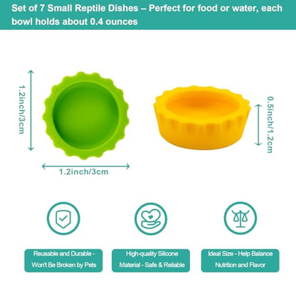 15 Pack Crested Gecko Food and Water Bowl, Eudimysx Reusable Small Reptile Feeding Dish, Gecko Tank Accessories for Hermit Crab, Tarantula, Isopods, Snails and Lizard, Silicone Easy Clean & 7 Colors - color: 15Pack
