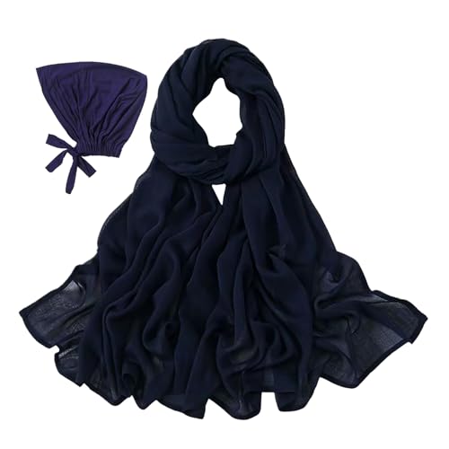 Modal Cotton Hijab Scarf for Women with Undercap Set - color: Dark Blue