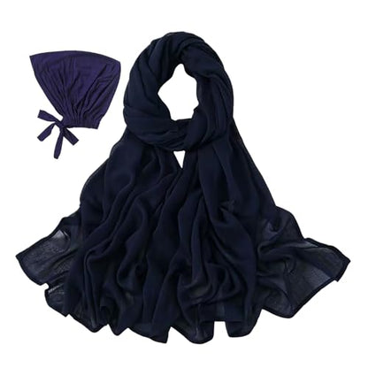 Modal Cotton Hijab Scarf for Women with Undercap Set - color: Dark Blue