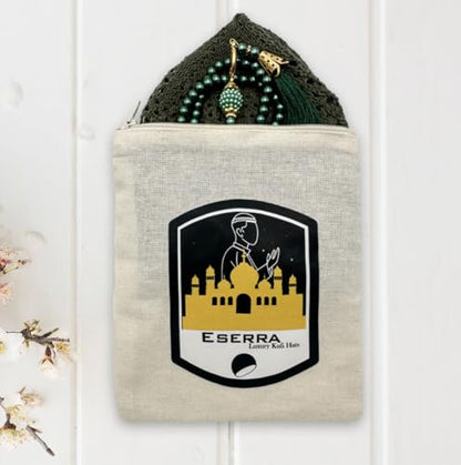 ESERRA Kufi Hats for Men and Women with 99 Tasbih Prayer Beads, Muslim Thick Breathable Skull Cap, Tasbeeh, Prayer Cap - color: Green