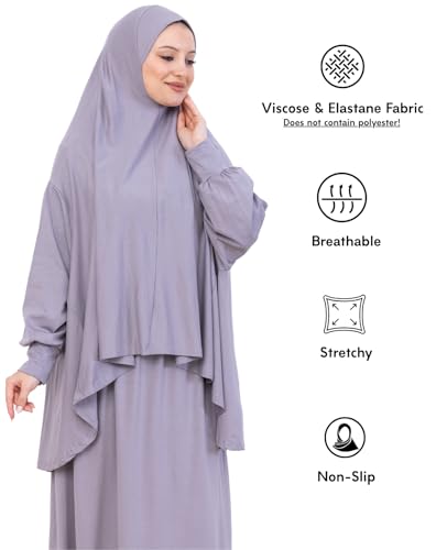 Prien Soft Prayer Dress For Women, Muslim Abaya Hijab Set, Long Turkish Cotton Praying Outfit, Islamic Clothes For Ramadan - color: Grey