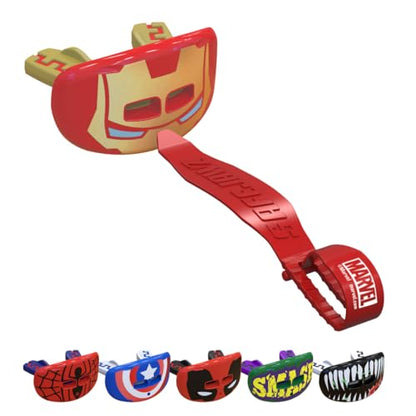 Marvel Iron Man Lip Guard, Football Mouth Guard with Detachable Strap, Lip Protector Adult and Youth, Flag Football & Lacrosse (One Size, Red Metallic) - color: Iron Man
