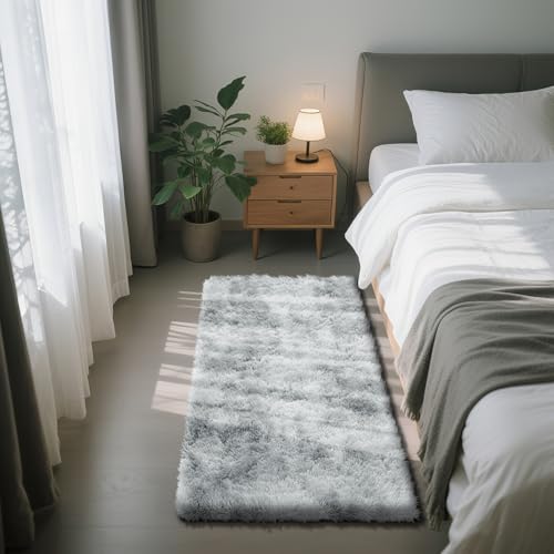 Fluffy Rug Shag Area Rug, Mottling Grey 2x4 Area Rugs for Bedroom, Small Bedside Rug, Soft Fluffy Shag Entryway Throw Rugs for Living Room Bedroom Room Home Decor - color: Mottling Grey, size: 2' x 4' (Rectangular)