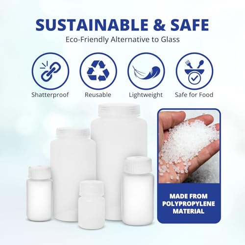 United Scientific™ Sample Bottles with Lids, Polypropylene, 1000ml, 6-Pack | 32 oz Plastic Bottles with Lids, BPA-Free, Autoclavable, Leakproof Seal Rings, Wide Mouth Sample Containers, RoHS Compliant - size: 32 oz (Pack of 6)