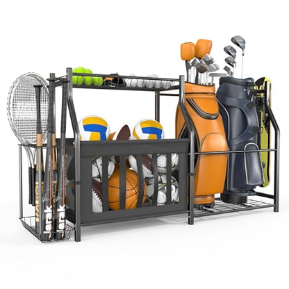 WALMANN Garage Sports Equipment Organizer, Ball Storage Stand, Indoor Golf Bags Stand for Garage