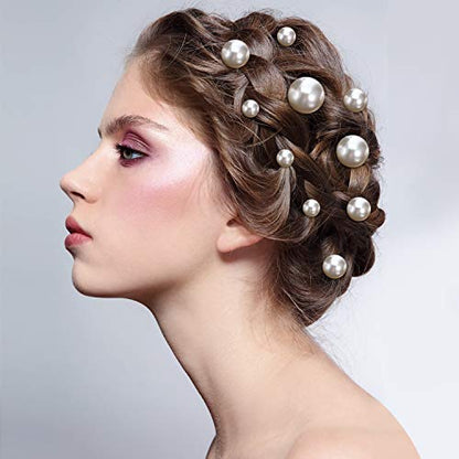 WILLBOND 40 Pack White Pearl Hair Pins, U-shaped Bobby Pins for Bridal Wedding Hairstyles, Elegant Hair Accessories for Brides, Bridesmaids, Prom and Special Occasions(Mix Size) - style: Mix style
