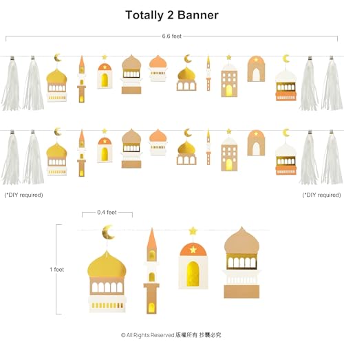 Cheerland Ramadan Banner Eid Mubarak Banner Ramadan Decorations Garland Gold White Party Decorations Islamic Mosque Garlands Islam Party Hanging Decor Gold Star Moon Crescent Muslim Party Supplies