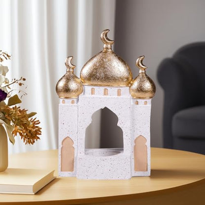 Decorative Mosque Sculpture with Gold Domes, White and Gold, 8.27 x 5.71 x 2.76 inches - size: 5.71*2.76*8.27in