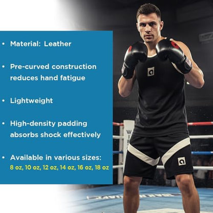 Professional Lace-Up All Leather Boxing Gloves - Top Grain Leather, Lightweight Padding for Speed, Double-End & Heavy Bags - size: 14-Ounce