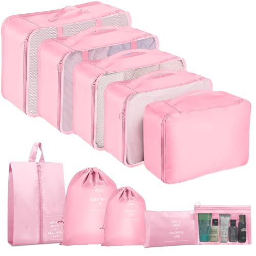 Packing Cubes for Travel 10 Set Luggage Organizer Bags - color: Pink, size: 10 Set