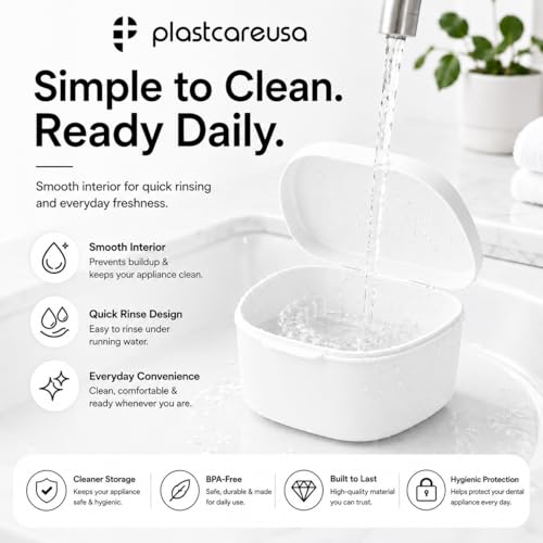 PlastCare USA White Denture Cases Pack of 5 - Dental Box For Artificial Teeth, Mouth Guard, Night Guard, Gum Shields, Retainer - Denture Bath Container for Women and Men - Travel Denture Cup - color: White