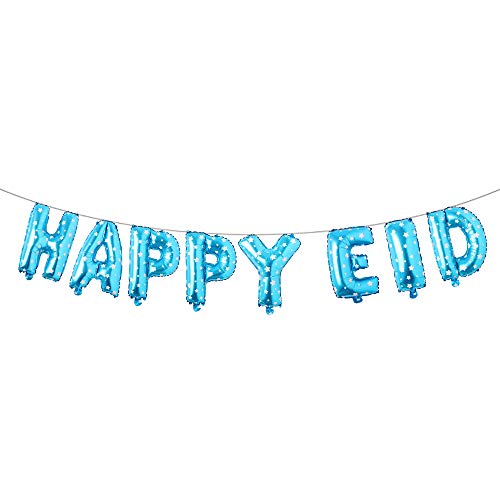 Islamic Muslim Party Decorations Ramadan Banner Happy Eid Mubarak Balloons Children and Families Party Supplies (Happy EID Blue Star) - color: Happy Eid Blue Star