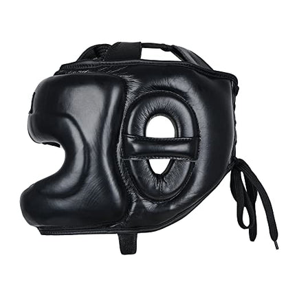 Vali Lancer Leather Face Saver Headgear for Training - color: Black, size: Small-Medium