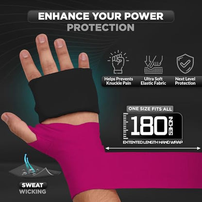 WYOX Boxing Hand Wraps & Gel Knuckle Guards Set for MMA, Muay Thai & Kickboxing - 2 Pair Hand Wraps + 1 Pair Knuckle Guards - Hand Wrist Protection for Men & Women Training - color: Pink/Black