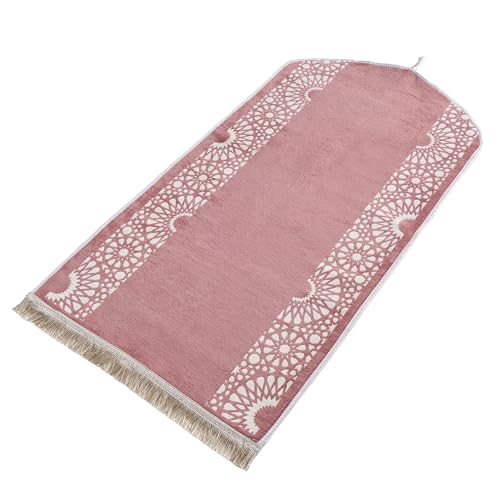 Modefa Turkish Islamic Prayer Mat - Chenille with Foam and Carrying Bag - Intricate Praying Rug Ramadan Eid Gift - Traditional Muslim Janamaz Seccade for Men Women - Mustaqim (Rose Pink) - color: Rose Pink