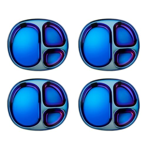 Ahimsa Stainless Steel Kids Divided Plates, Iridescent Blue, 4 Plates - color: Iridescent Blue / 4 Plates