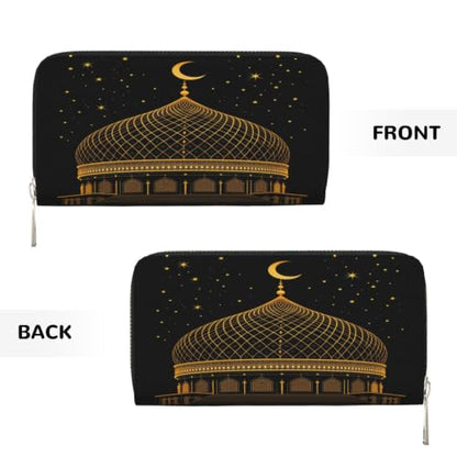 Elegant Islamic Style PU Leather Long Wallet for Women Men, Zipper Clutch Wallet RFID Card Holder Organizer - color: Elegant Islamic Style