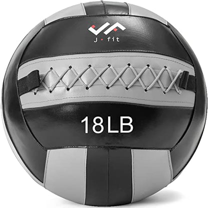 JFit Wall Ball – Premium Soft Weighted Exercise Ball for Strength, Conditioning, Gym & Home Workouts, 4-30 LB - color: Gray/Black, style: 18 LB