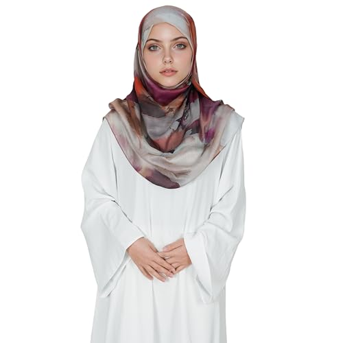Printed Hijab for Women Printing Hijab Scarf for Women Muslim Islamic Prayer Clothes 1pc Muslim Women's Khimar - color: Blazing Red
