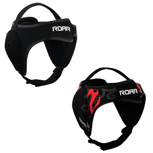 ROAR-INT Wrestling Headgear Men BJJ Ear Guard Protection MMA Grappling Cauliflower Helmet - color: Black+Eagle Red (Pack-2)