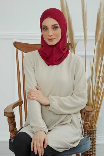 Aisha's Design Instant Turban 95% Cotton Head Scarf Headwear Combed Cotton Ninja Cap, Slip on Jersey Hijab - color: Maroon