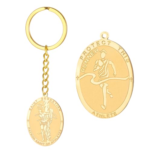 Dreamtimes St. Sebastian Medal Keychain for Men Women Stainless Steel Religious Saint Patron of Athletes Catholic Keychain - style: Runner-g