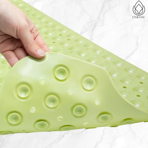 ENKOSI Non-Slip Bath & Shower Mat 40x16 Extra Long, Suction & Drain Holes | Green color; Durable PVC; 40x16 in, Green - color: Green