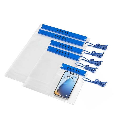 HEETA 5-Pack Clear Waterproof Dry Bag Pouch Document Holder for Phone Maps | Water Tight Case for Camera Document, Screen Touchable for Boating Kayaking Paddle Board Swimming Beach Waterpark Fishing - color: Blue
