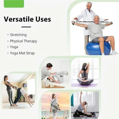 Stretching Strap Yoga Strap for Home Workout, Exercise, Pilates and Gymnastics, 10 Loops Non-Elastic Stretch Bands with Aesthetic Packaging for Women & Men - color: Green