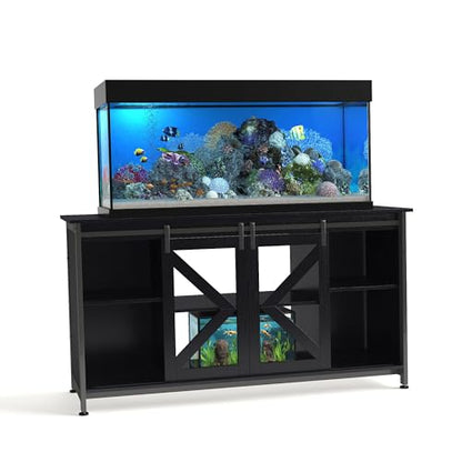 HRVEOCEI 80 Gallon Fish Tank Stand with Sliding Doors, Farmhouse Aquarium Stand with Storage Cabinet, Heavy Duty Fish Tank Table for Turtle Tanks Reptile, Adjustable Feets, 1000 LBS Capacity (Black) - color: Black