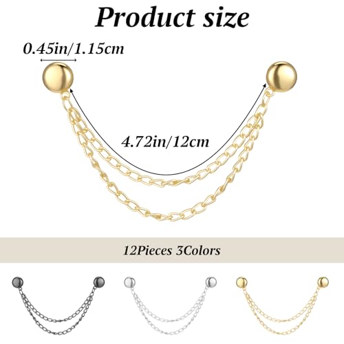 12 Pcs Magnet Hem Clips Pant Waist Tightener Multi-Function Magnetic Clothing Clips Metal Strong Magnet Pins Pinless Button Clip Chain for Fixing Hijab Clothes Pants Legs Sleeves Hem