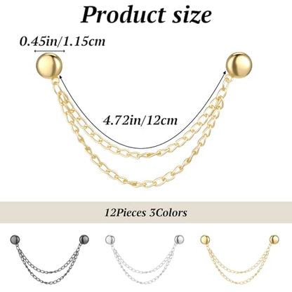 12 Pcs Magnet Hem Clips Pant Waist Tightener Multi-Function Magnetic Clothing Clips Metal Strong Magnet Pins Pinless Button Clip Chain for Fixing Hijab Clothes Pants Legs Sleeves Hem