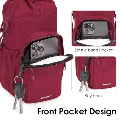 sportsnew 40oz Insulated Crossbody Water Bottle Bag Gym Hiking Phone Pocket | Water-resistant Lining, Padded Strap, Top Handle, Drawstring, Phone Pocket, Elastic Slots, Built-In Key Clip for Gym Walking - color: Red