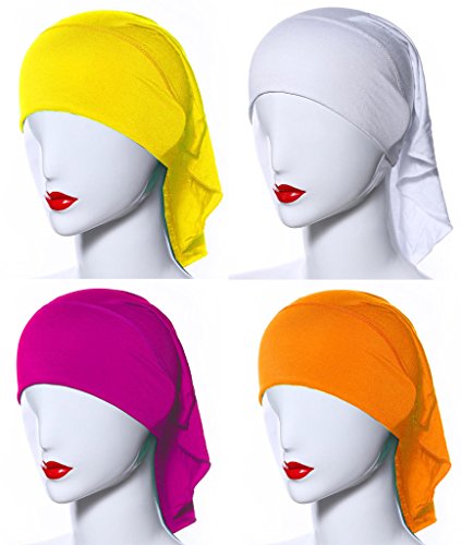 4 X Womens Muslim Mini Inner Hijab Caps Underscarf - color: Rose+w+yellow+orange