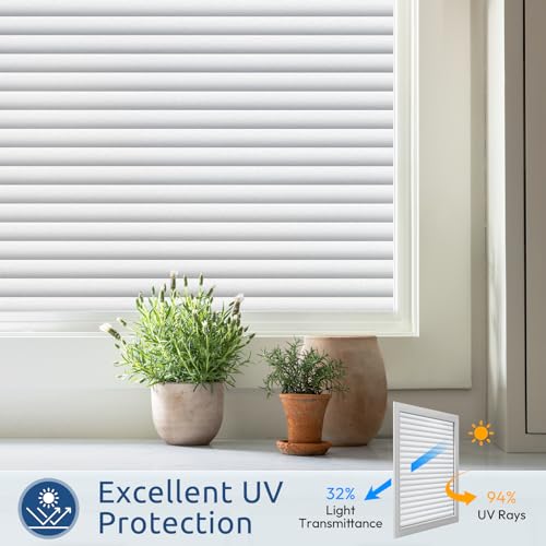 rabbitgoo Frosted Glass Window Privacy Film, Blinds Pattern, 17.5" x 157.4" | Faux Blinds Effect, All Day Bathroom Privacy Shield, Opaque Frosted Cover, Sun UV Blocking, Static Cling, for Home, Office - color: Blinds-liked, size: 17.5" x 157.4"
