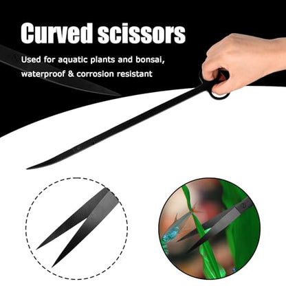 15Inch Extra Long Design Aquarium Aquascaping Tool Stainless Steel Aquascape Tools Kit 4 in 1 Anti-Rust Fish Tank Starter Kit with Long Tweezers Scissors Spatula for Aquarium Plants (Black) - color: Black