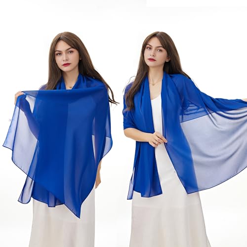 YOUR SMILE for Women Lightweight Breathable Solid Color Soft Chiffon Long Fashion Scarves Sun-proof Shawls Wrap - color: Royal Blue