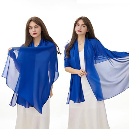 YOUR SMILE for Women Lightweight Breathable Solid Color Soft Chiffon Long Fashion Scarves Sun-proof Shawls Wrap - color: Royal Blue