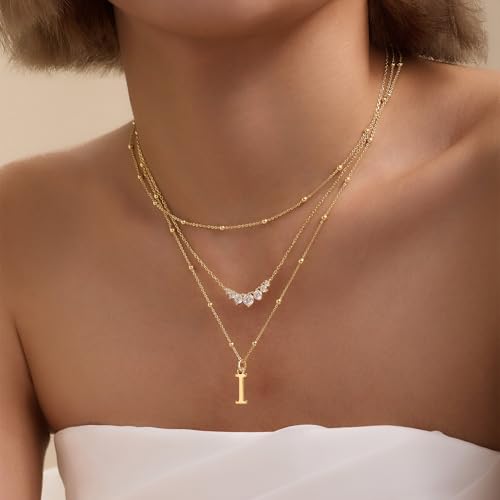 Initial Necklaces for Women Dainty 14k Gold Plated A-Z Letter Pendant Name Necklaces Cute Charm Choker Fashion Accessories Non Tarnish Trendy Jewelry Gift - color: Gold, style: I