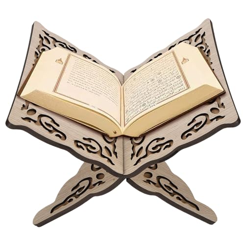 Book Stand|Quran Holder Foldable Quran Holder Stand Wooden Book Muslim Bible Magazine Cookbook for Display Prayer Reading Chapel 9.8x8.1x6.7'' Wood Color
