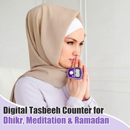 Simgoing Electronic Finger Clicker Counter, Rhinestones Tally Tasbeeh Counter Gifts for Prayer Islamic Golf Counting Goods Lap Knitting Bling Accessories - color: Purple