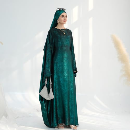 ODIZLI Abayas For Women Muslim Metallic Shiny Hijab Prayer Dress Arabic Kaftan Dubai Turkey Islamic Dress - color: Dark Green, size: 1