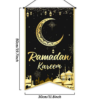 Tevxj Ramadan Mubarak Hanging Door Sign Ramadan Kareem Party Decorations Decorative Black Gold Moon Lantern Hanging Sign Banner for Ramadan Eid Mubarak Home Decor Ramadan Eid Party Supplies Favor - style: Ramadan Kareem