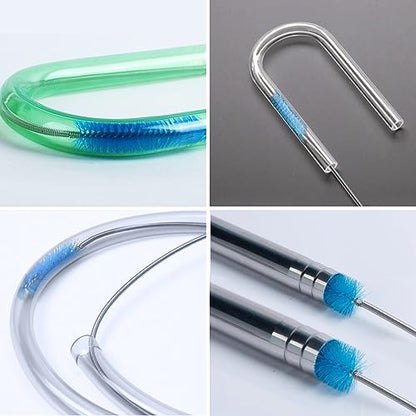Flexible Long Drain Brush, Double Elastic Ended Nylon Cleaner Hose Tube Pipe Brush 67 inch Stainless Steel and 2 Pcs of 8 inch Straw Cleaning Brush (Blue)
