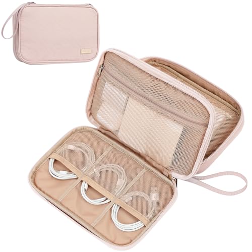 NISHEL Electronics Travel Organizer Cord Case, Charger Cable Tech Bag - color: Pink, size: Large