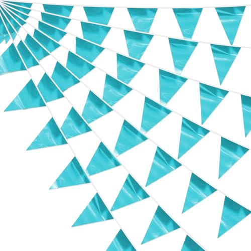 4P LightBlue Party Decorations - Metallic Fabric Triangle Pennant Banner Flags - Indoor/Outdoor Bunting Garland for Birthday, Wedding, Graduation & Theme Parties - color: Lightblue