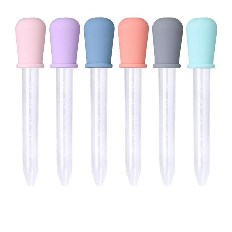（6pcs） Liquid Droppers, and Plastic Pipettes Transfer Eyedropper with Bulb Tip for Candy Oil Kitchen Gummy Making - Multiple Colors