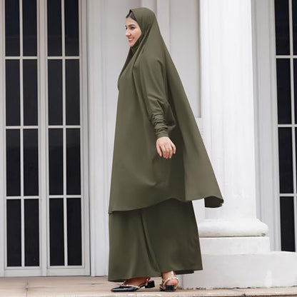 Abayas for Women Muslim Chiffon Prayer Burqa Dress Burkas for Women Muslim Hijab Dress Full Length Islamic Veil Abaya Set - color: Green