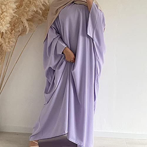 Abayas for women Muslim One-Piece Prayer Dress Ramadan Kaftan Dresses for Women Dubai Islamic Abaya Full Length Dress - color: Light Purple 2pcs